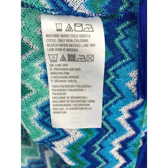 Susan Graver Cardigan Fringe Wrap Chevron Print Blue Green Small - Picture 4 of 6